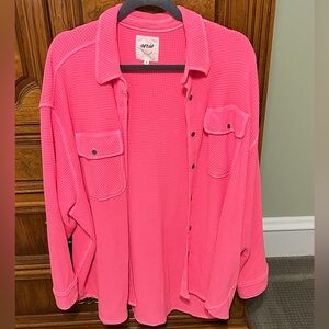 Aerie Bright Pink Waffle Knit Big Shirt